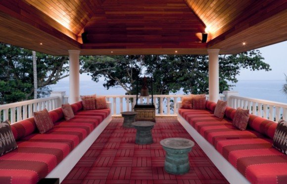 villa balcony red cushions phuket